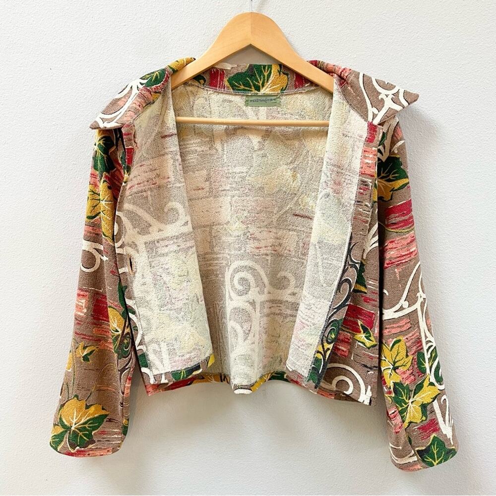 Vintage 60's 70's Unique Cropped Brown Floral Tapestry Jacket, Women's Small - Picture 3 of 9